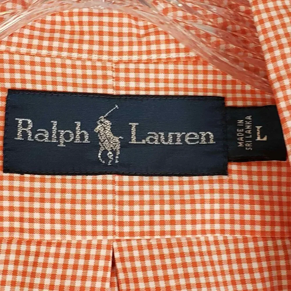 Polo Ralph Lauren Oxford Shirt Mens Size Large Button Down Orange Gingham